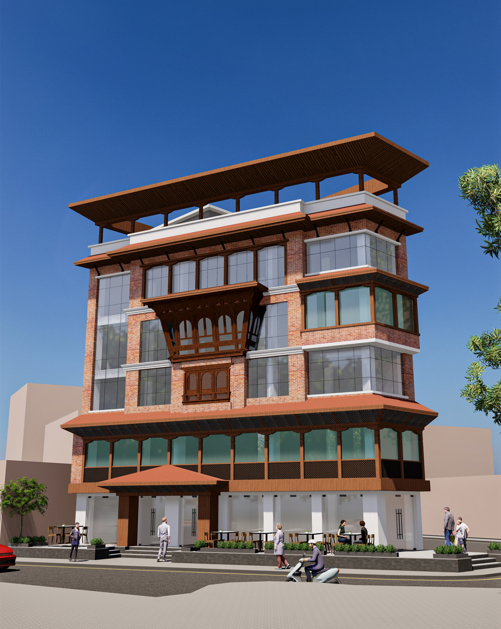 Swayambhu Commercial Building — Newari Heritage Façade Design, Kathmandu